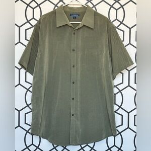Croft & Barrow Men's Short Sleeve Button Down Shirt, Olive Green Grid, Size XL